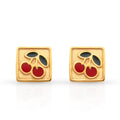 Chris April in Stock 18k PVD Gold Plated 316L Stainless Steel Minimalist square Cherry Enamel Cute Stud Earrings