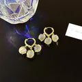New Arrivals 18k Gold Plated 925 Silver Post White Cat Eye Pendant Drop Earrings Triple Opal Huggie Earrings for Women