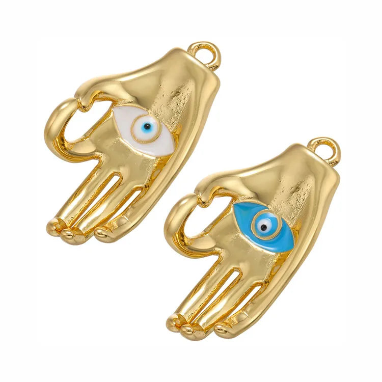 JS1618 New Dainty 18K Gold Plated Enamel Evil Eyes Hand Gesture V Sign Ok Okey Sign Charm Pendants for Jewelry Making