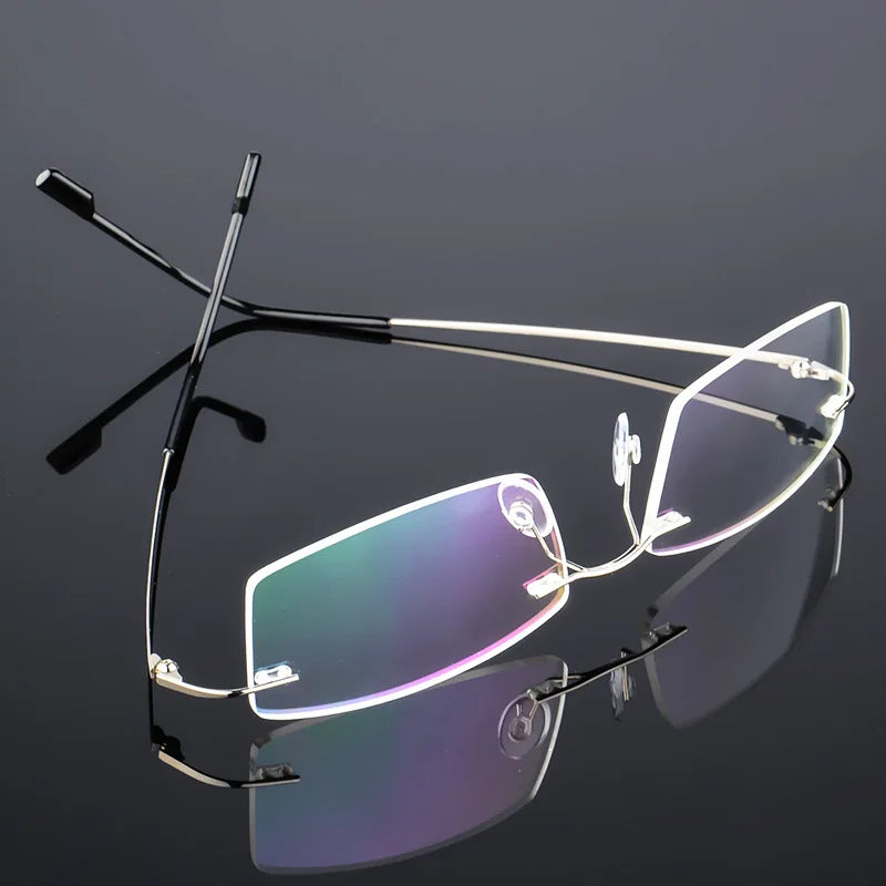 STOCK Dropshipping Fashion Rimless Square Spectacle Frames Optical Titanium Glasses for Men