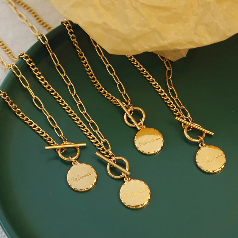 New Fashion Titanium Stainless Steel Chain OT Clasp Choker Pendant Necklace for Women