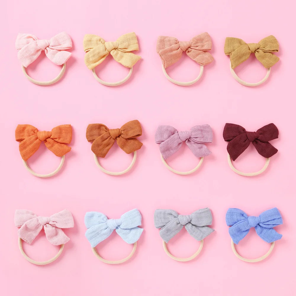 Jachon Baby Double Gauze Bows Headbands Hand Tied Organic Bamboo Muslin Hair Bows Nylon Hairband for Girls Hair Accessories Kids