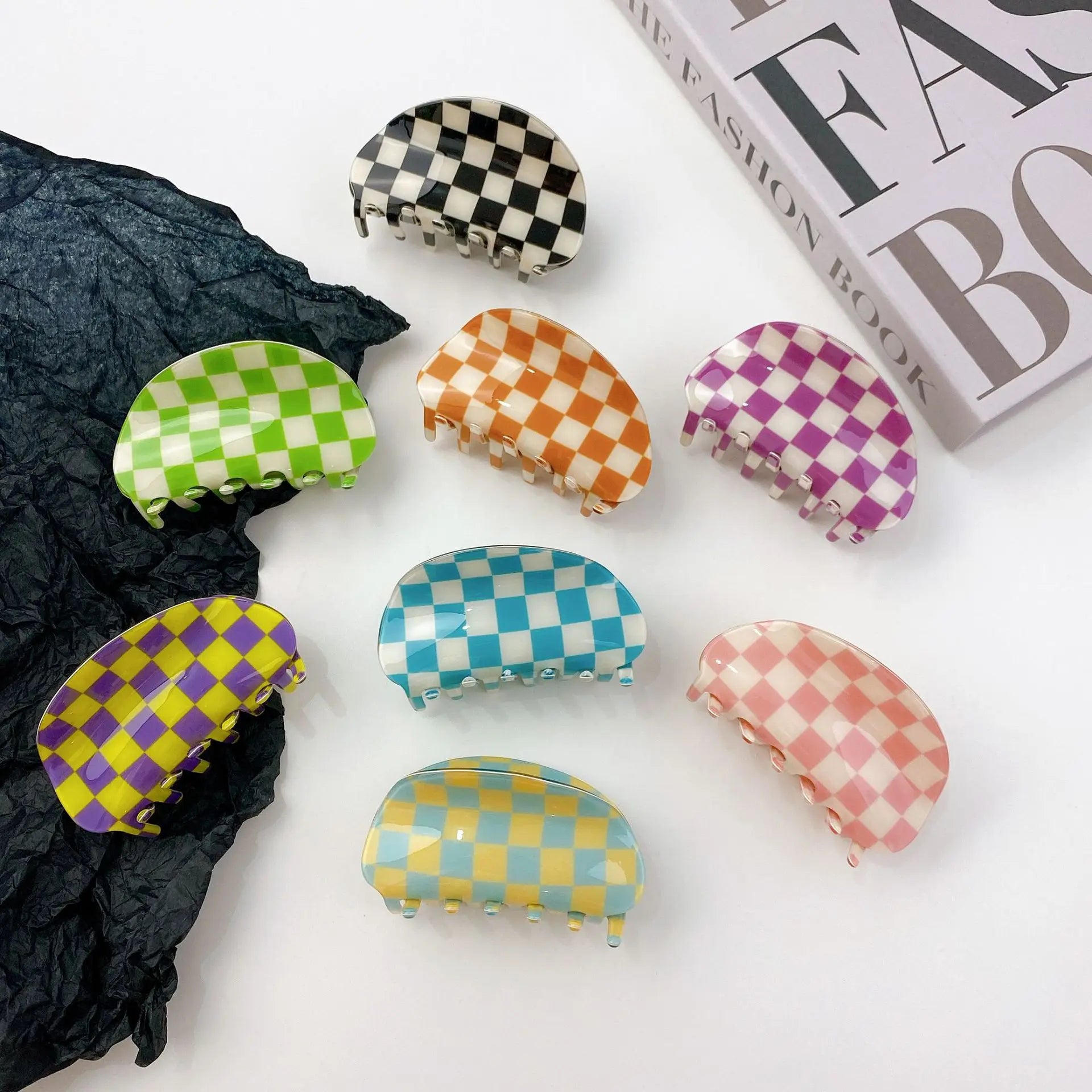 Goody Medium Claws Hair Clips for Women Round Claw Clips Hair Clamp Claw Acetate Checker Hair Clips for Girls Accessories