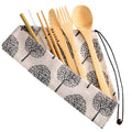Natural Reusable Custom Logo Outdoor Utensils Camping Bamboo Spoon Fork Knife Set With Cloth Bag
