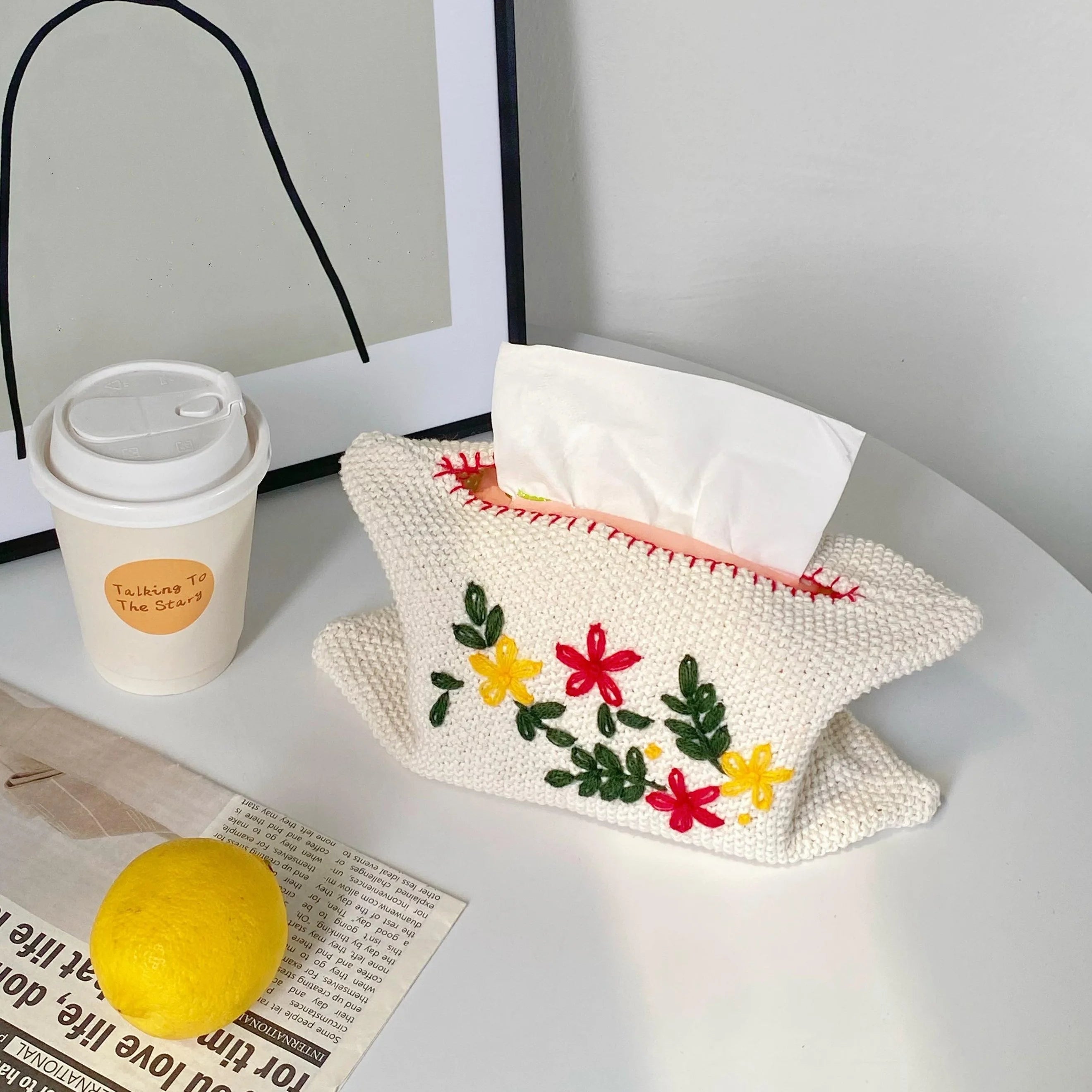 Handmade Green Polyester American Style Rectangle Shape Flowers Tissue Box Cover Fashion Home Living Room Bedroom Coffee