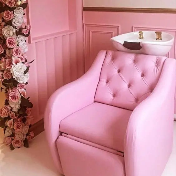 Pink Leather Shampoo Chair Salon Hair Wash Chair With Shampoo Bowl