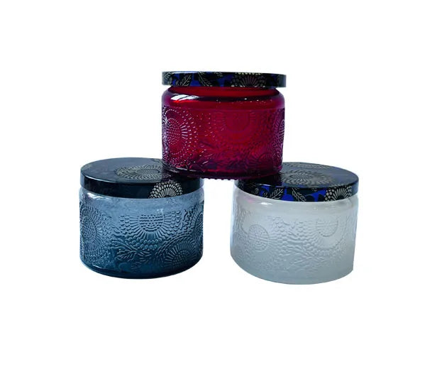 Wholesale 100ml Embossed Jar Colored Glass Candle Jars  With Custom Lid and Box