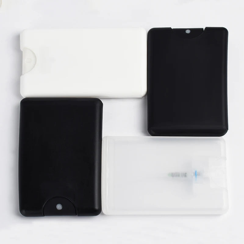 Empty square Pocket Plastic Perfume Bottle White Black 20ml Plastic Credit Card Flat Spray Bottle with Sprayer