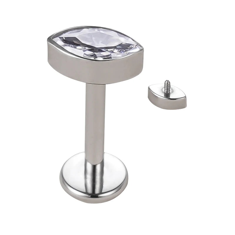 ASTM F136 Titanium Titanium Internally Threaded Bezel Set Marquise CZ Top Labret Body Piercing Jewelry Ear Ring