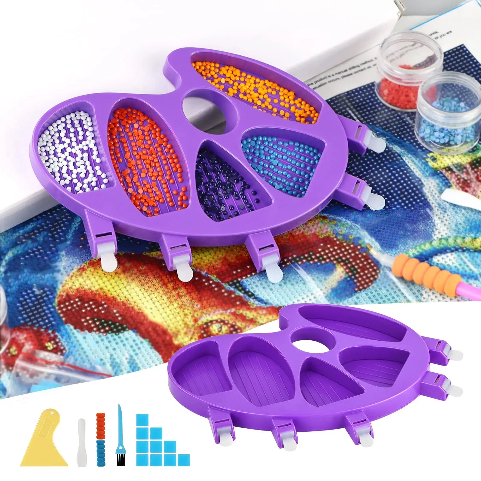 LS Large Capacity Classic Design 5 Section DIY Diamond Painting Tray Beads Organizer Tools Palm Funnel Plastic Tray Sets