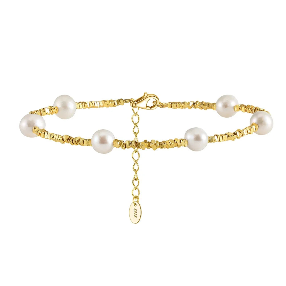 RINNTIN GPB28 Fashion Cultured Freshwater Pearl Decor 925 Silver Chain Bracelet Jewellery for Women for Gift