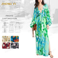 2024 Clothing Designer Custom Print Linen Cotton Maxi Summer Beach Elegant Casual Thigh High Side Slit Style Women Long Dresses