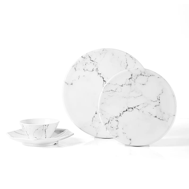 SWAN 11 Inch Round Natural Marble Print Melamine Plates for Dining Table Use MegaBDM