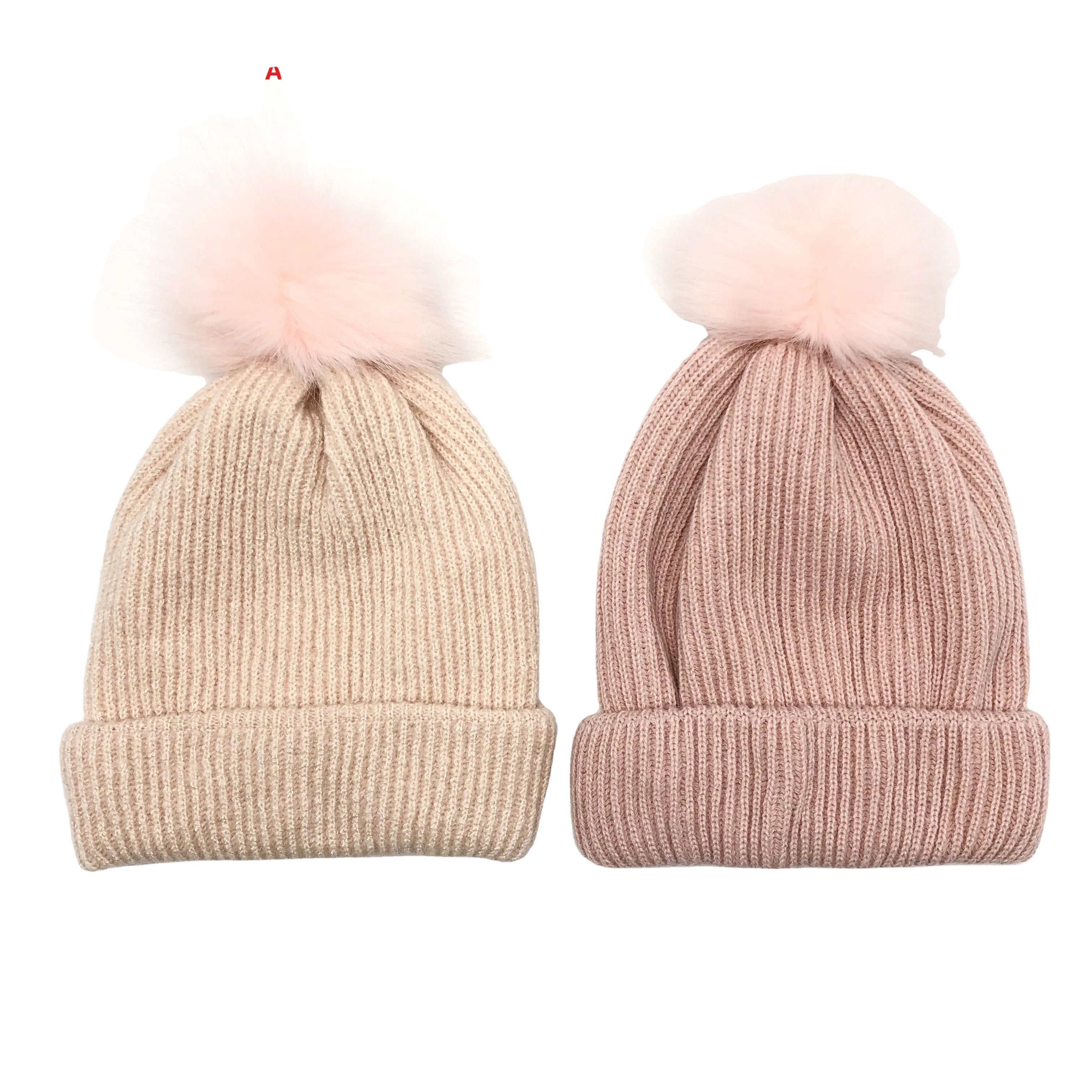 ALLCH Custom Designer Ribbed Cuffed Pink Women Pompom Silk Lining Hair Smooth Winter Hat Satin Lined Beanie