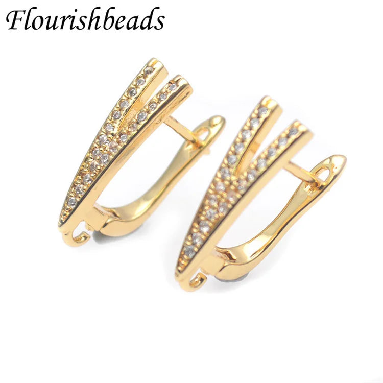 Fashion Jewelry Anti Fading Metal Brass Gold Silver Plated CZ Pave Geometric Triangle V Shape Earring Hooks Findings