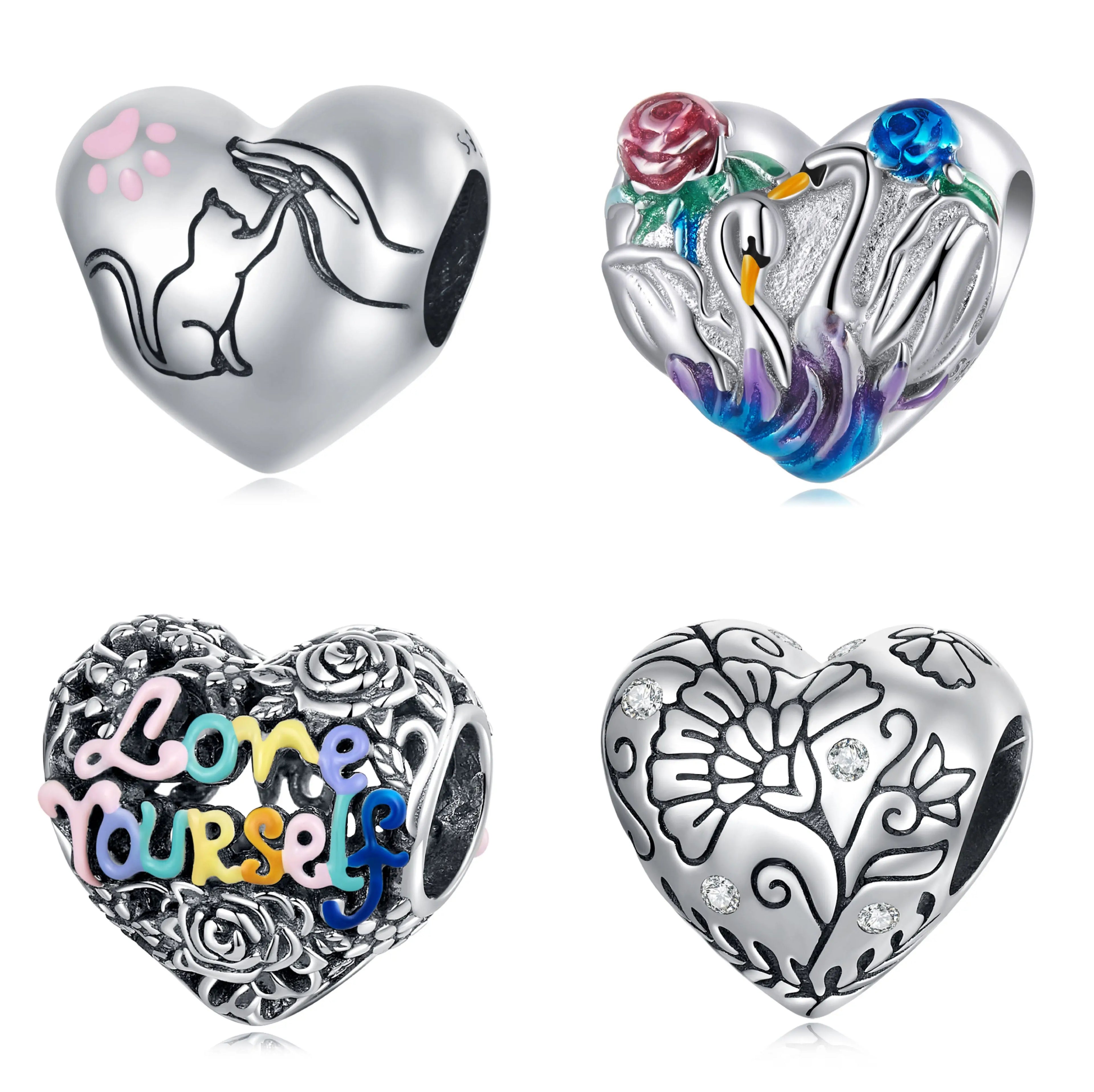 Trendy Fine S925 Personalized Designer Jewelry 925 Sterling Silver Heart Multi Color Starry Sky Cute Charms for Jewelry Makin