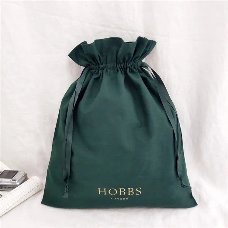 Personalized Eco Friendly Dark Green Cotton Drawstring Dust Bag for Pack Shoes Dust-proof Cotton Drawstring Storage Pouch Bag