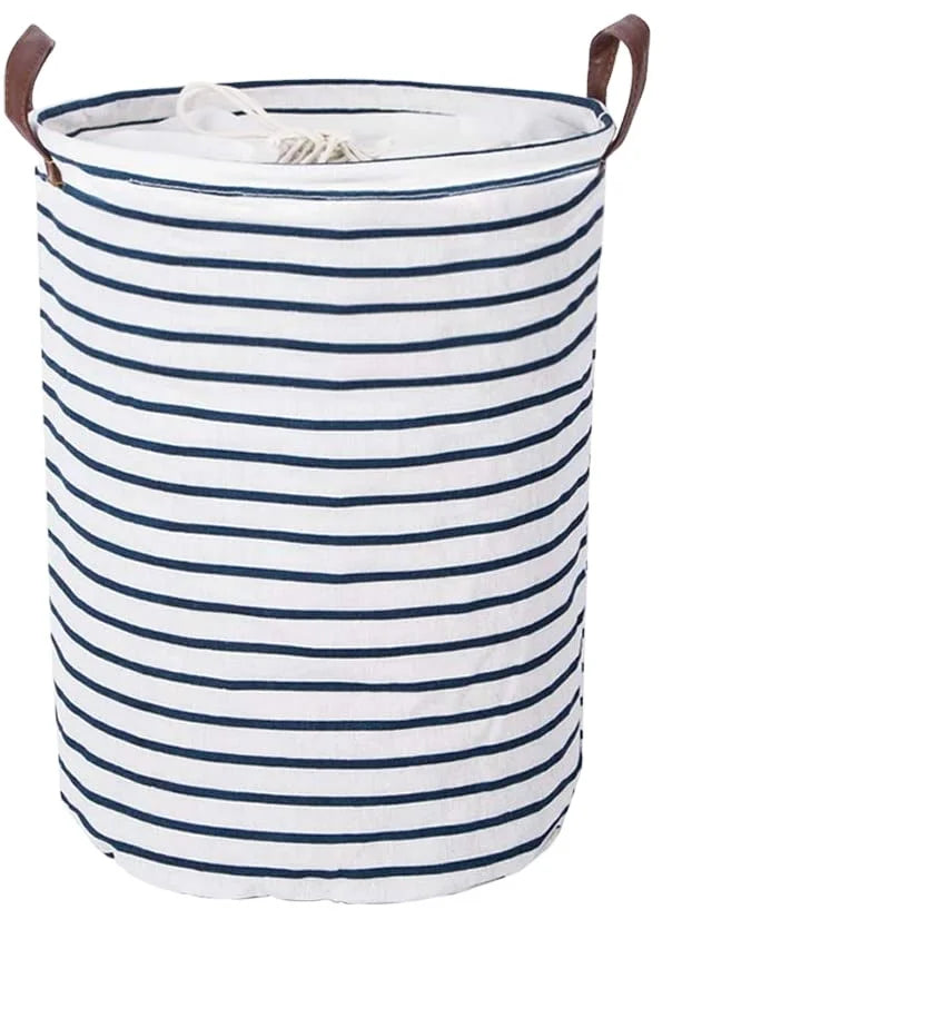 Best Sale Large Folding Drawstring Water Proof Round Cotton Linen Collapsible Laundry Storage Basket With Confortable Handle