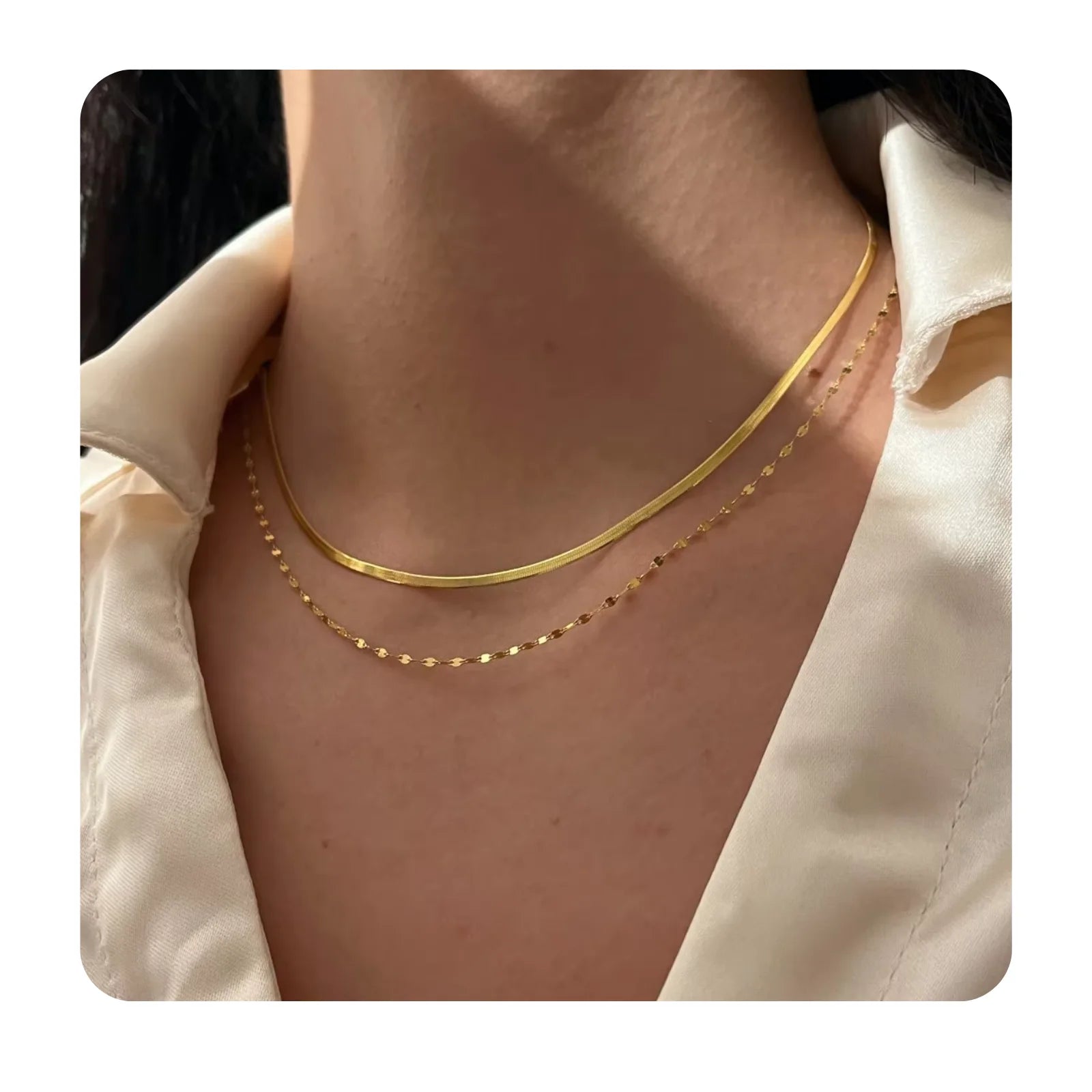 Dainty 18K Gold Stainless Steel Anti-Tarnish Jewelry Double-layer Lip Chain Snake Chain Necklace Bijoux En Acier Inoxydable