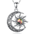 Fashion 925 Sterling Silver Moon and Sun Mother of Pearl Abalone Pendant Necklace