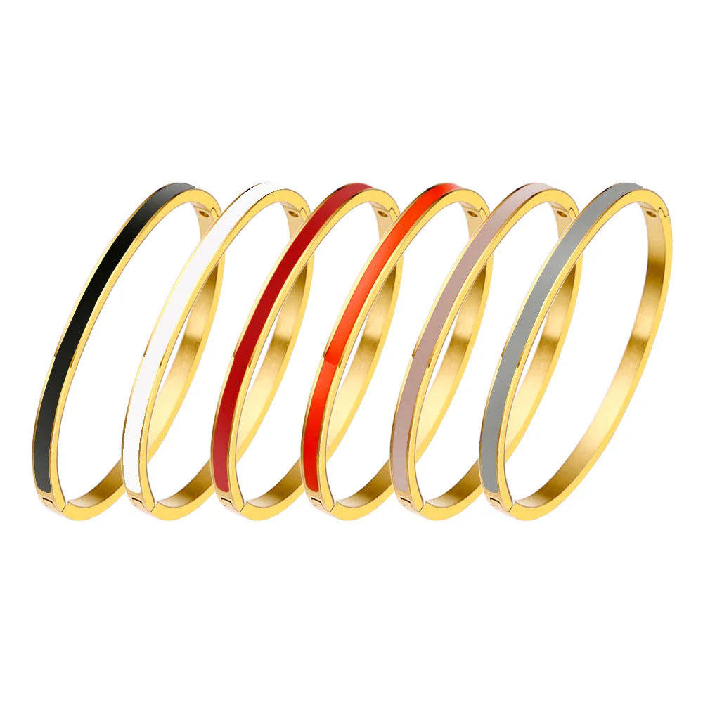 Real U Bijoux Femme Wholesale Dainty Jewely Gold Plated Hypoallergenic Jewelry Stainless Steel Bracelet Enamel Colorful Bangle