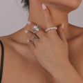 Creative Gothic Pave Pearl Spider Rings for Women Pearl Beaded and Curb Link Chain Geometric Ring Funny Jewelry