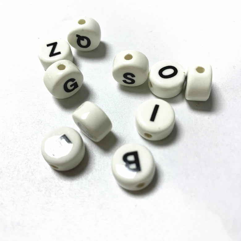 10mm Flat Porcelain Letter Beads Vertical Hole DIY Jewelry Making Components Ceramic Clay & Porcelain Beads