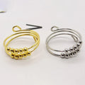 Stainless Steel Rotate Freely Beaded Fidget Anxiety Ring for Women Multi Layers Open Adjustable Anti-stress Spinner Rings