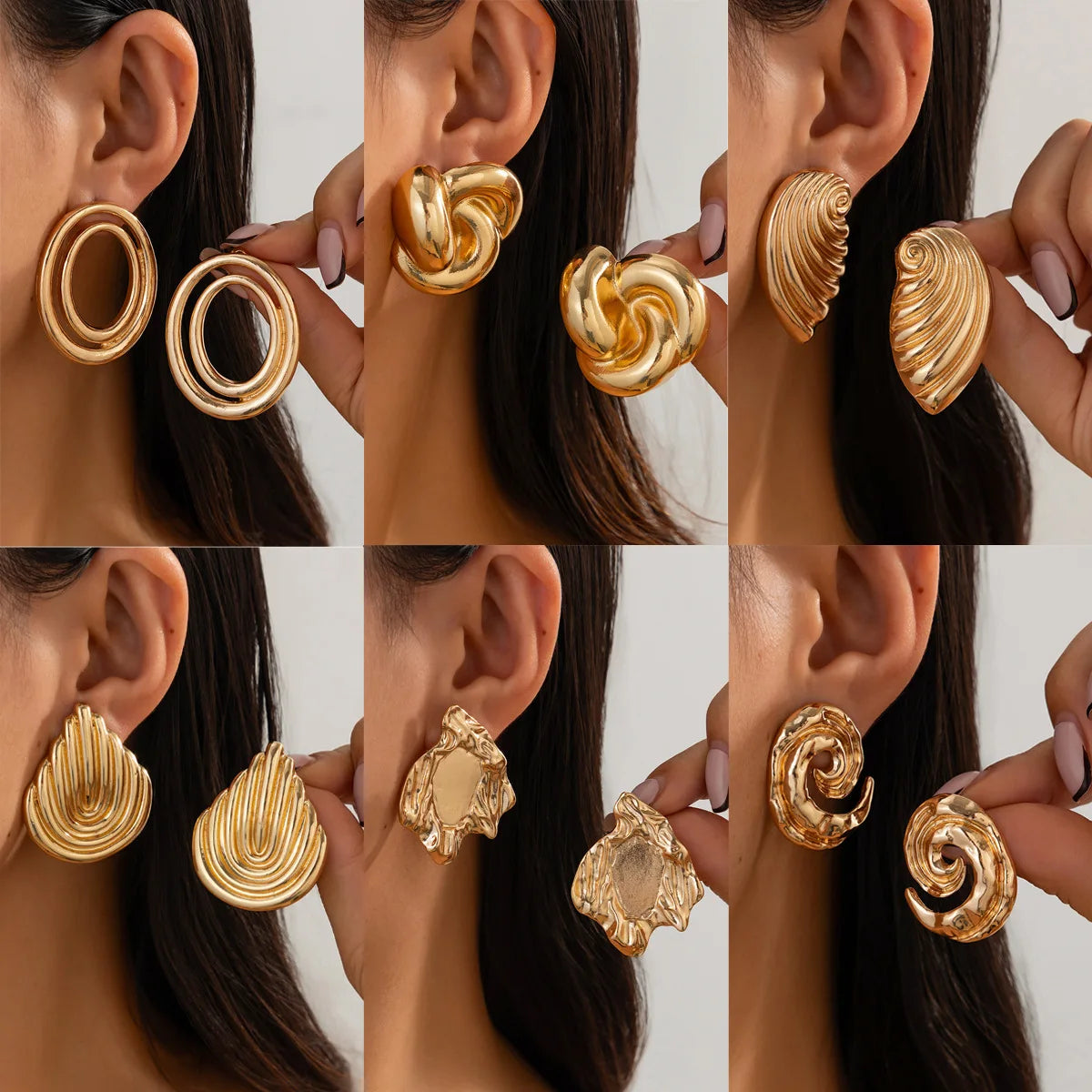 Hot Selling Fashion Hollow Double Ring Alloy Stud Earrings Simple Irregular Unique Earrings for Women