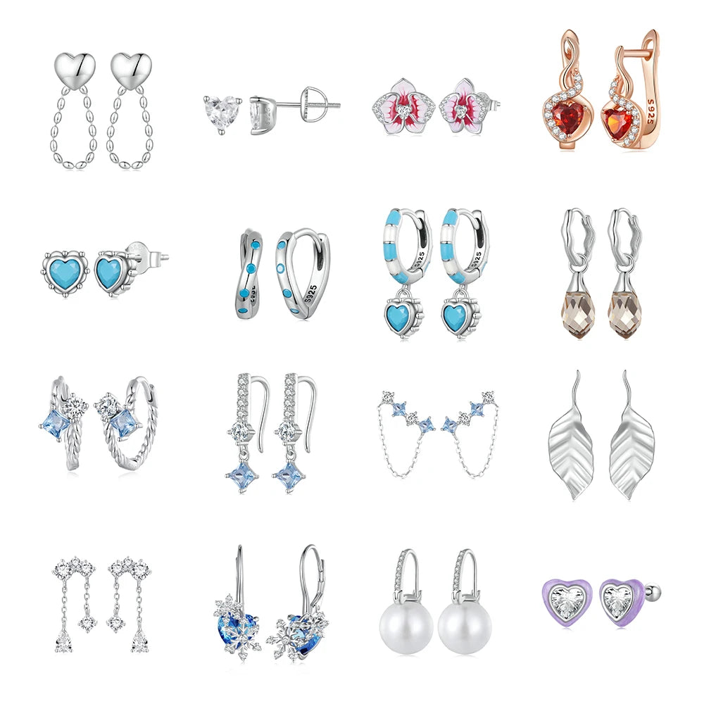 Trendy Fine Jewelry Women Zircon Earrings 925 Stud Heart Flower Shape S925 Sterling Silver Cute Crystals Stud Earrings
