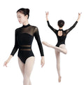 Standing Collar Lace Ballet Dance Leotard Women Holes Back Black Training Dance Wear Gymnastic Yoga Dance Costume