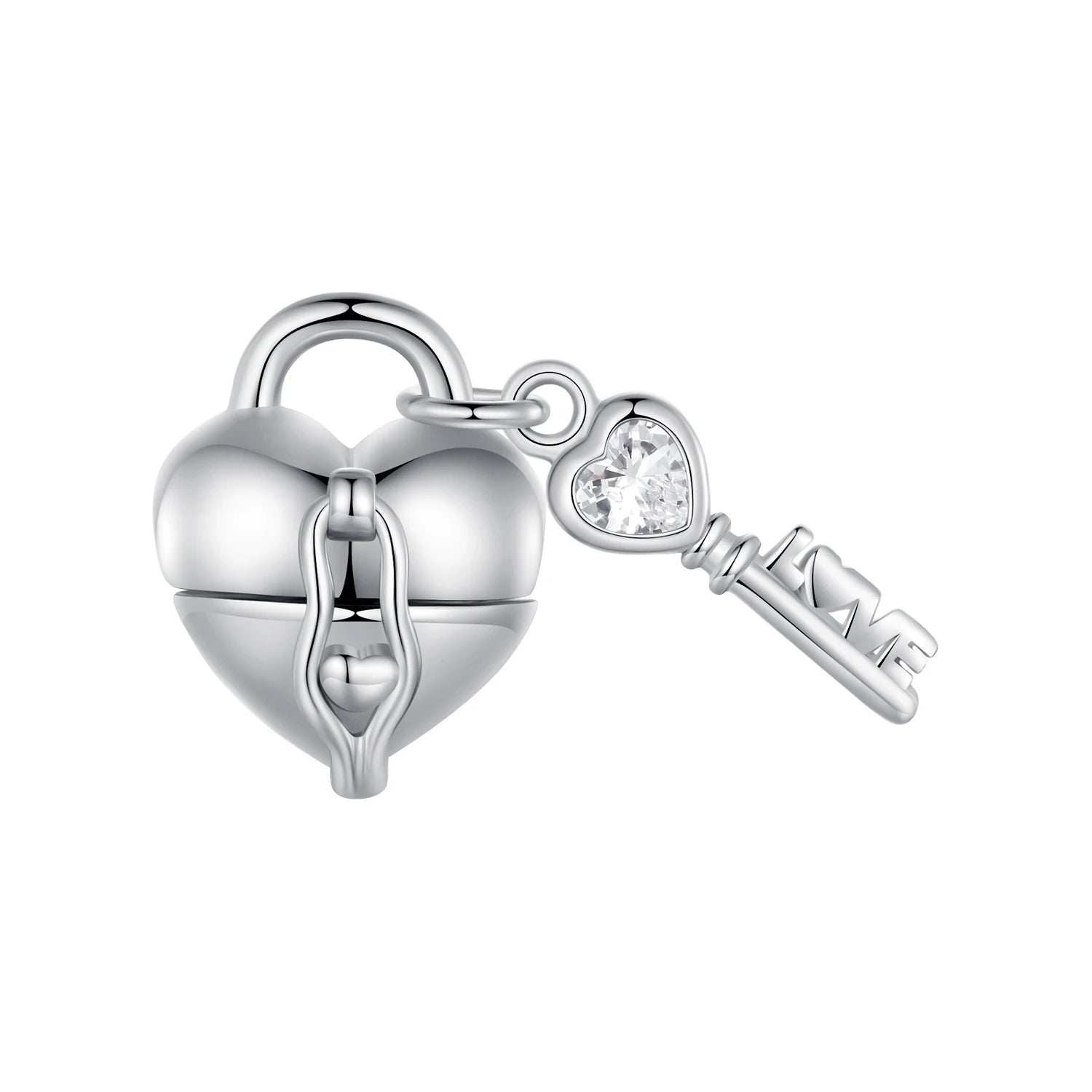 925 Sterling Silver Open Heart Lock Key Charm Pendant Zircon Unique Love Gift for Mom Girl Factory Fit DIY Bracelet SCC258