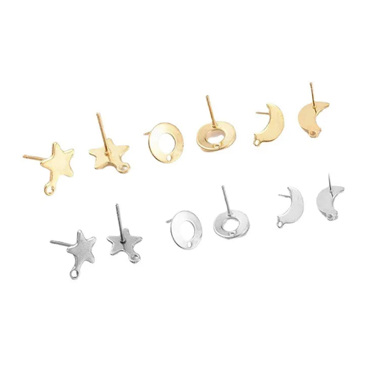 Silver Gold Stainless Steel Settings DIY Jewelry Findings Earring Base Settings Round Star Moon Hat Earring Post Pin