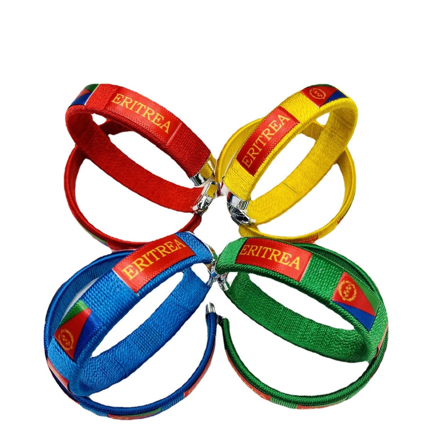 Factory OEM Wholesale Eritrea Country National Flag Design Flexible Metal Nylon Bracelet Wristband for Soccer Fans Gifts
