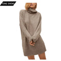 Woman Wool Knitwear Turtleneck Straight Long Sleeve Oversized Pullover Cashmere Sweater Dress