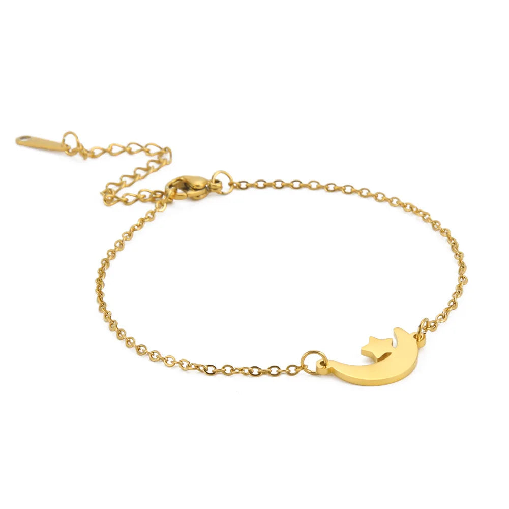 Stainless Steel Cute Moon Star Shape Pendant Bracelet Jewelry Gift for Women Anniversary Mother's Day