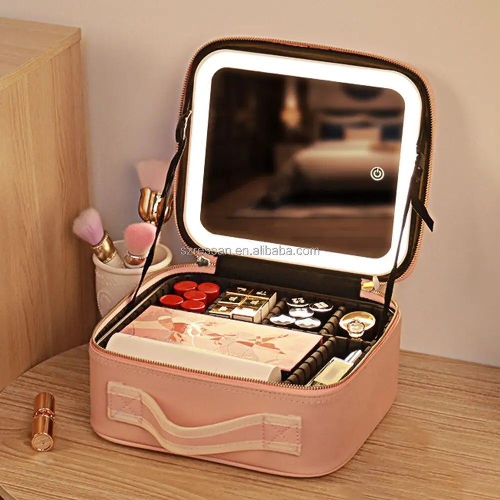 Household Compartmentalized Layout Customized Makeup Bag Waterproof Style Travel Makeup Bag with Led Mirror