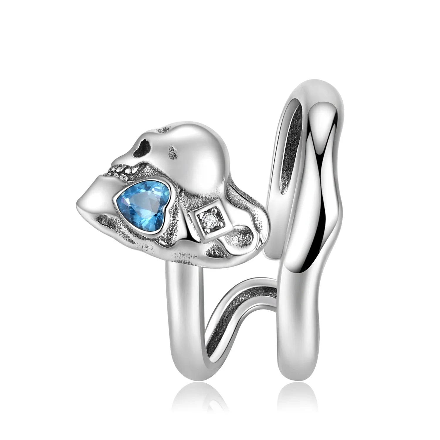 Heart-shaped Skull Ring with Blue Zirconia Authentic 925 Sterling Silver Finger Rings Jewelry for Women Accessory Wholesale