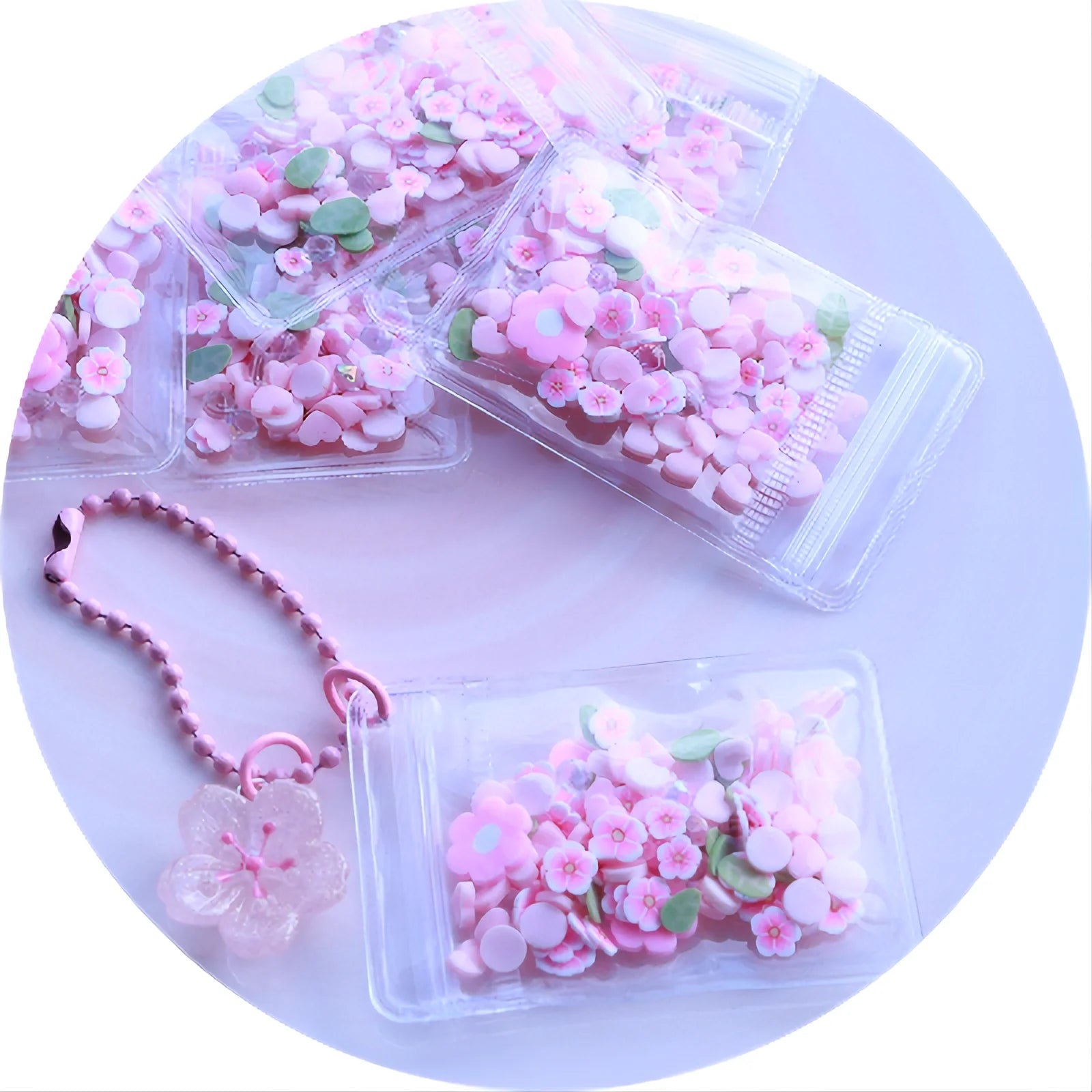 Beautiful Flower Key Chain Pendant Accessories with Bag Polymer Clay Resin Flower Decoration