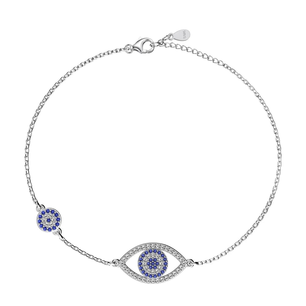Dylam Religious Belief Protection Amulets Fine Jewelry S925 Silver Link Chain Evil 5A Cubic Zirconia Blue Eyes Jewelry Bracelet