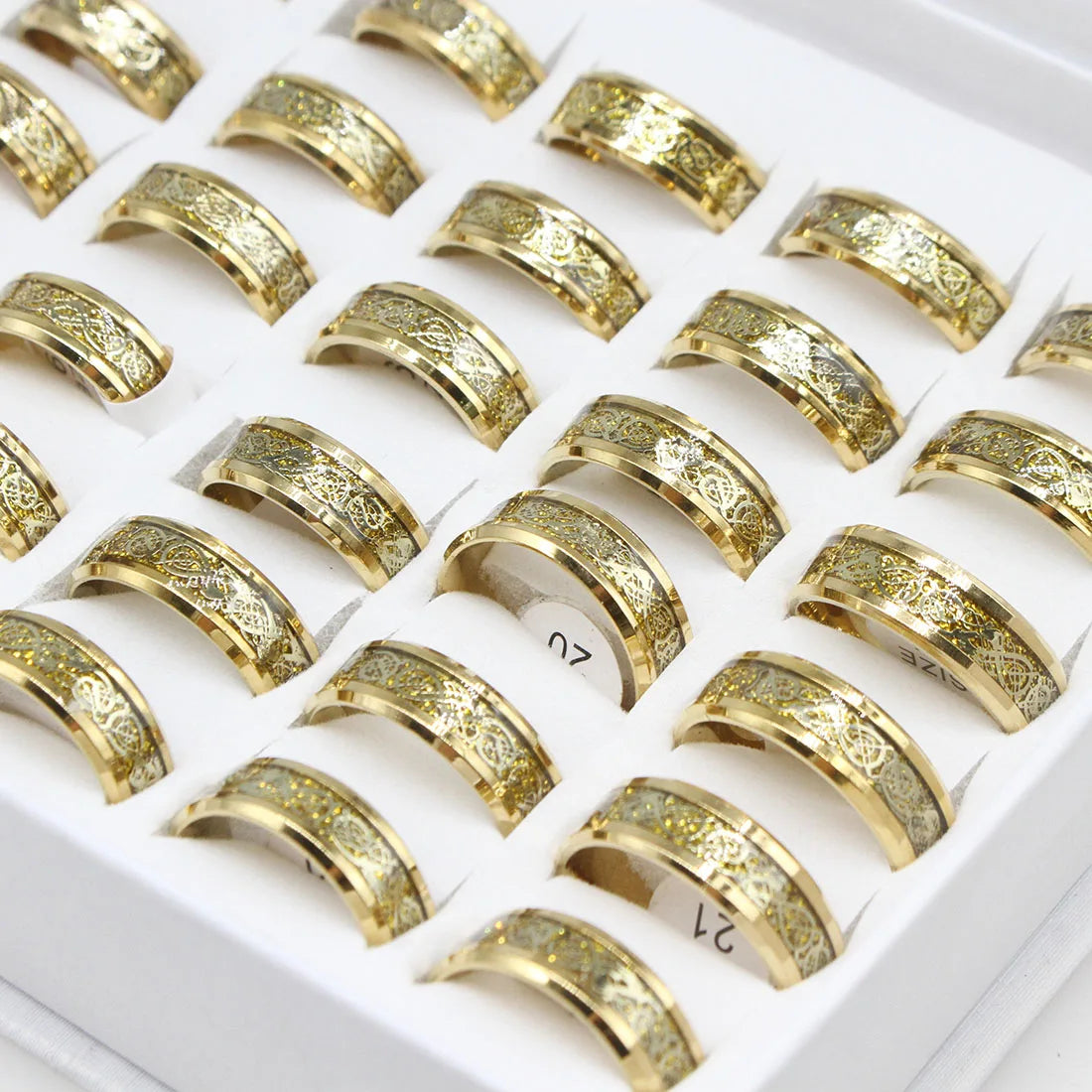 8mm Golden Fashion Jewelry Unisex Stainless Steel Finger Ring 36PCs/Box 1518338
