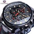 Forsining Watch Men Leather Sport Mechanical Wristwatch Automatic Self-Wind Clock Date 3 Dials Shiny Business Waterproof Watch
