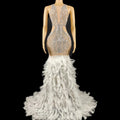 Elegant Sleeveless Rhinestone Ball Gown Women Birthday Party Formal Long Dress Feathers Sexy Banquet Mermaid Evening Dresses