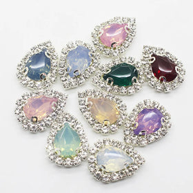 15*20mm Drop Crystal Glass Rhinestone With Metal Claw Setting Sew on Jelly Rhinestones Buckle for Dress Bag Garment Decoration