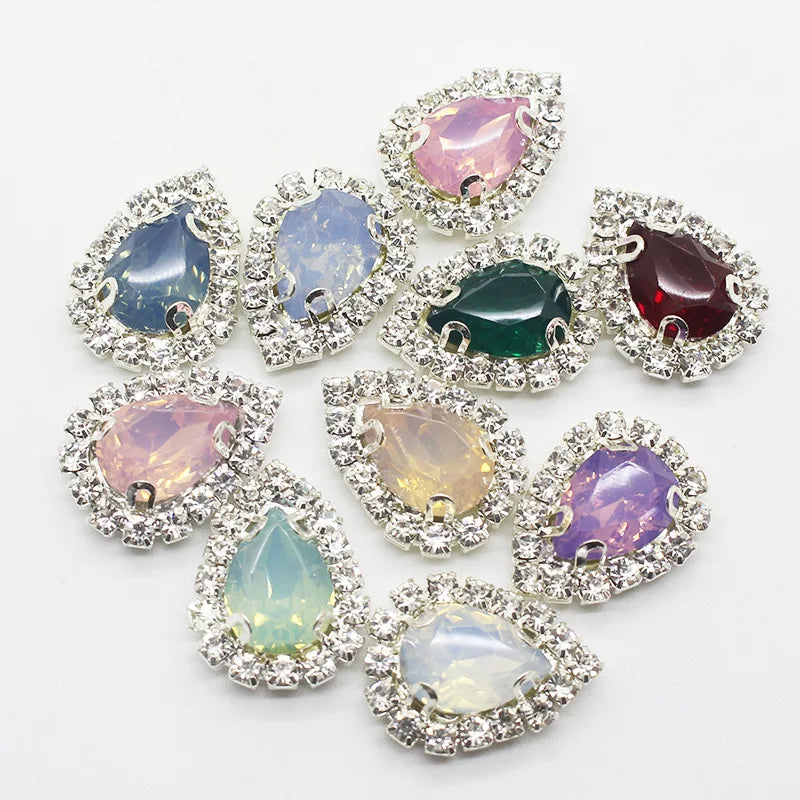 15*20mm Drop Crystal Glass Rhinestone With Metal Claw Setting Sew on Jelly Rhinestones Buckle for Dress Bag Garment Decoration
