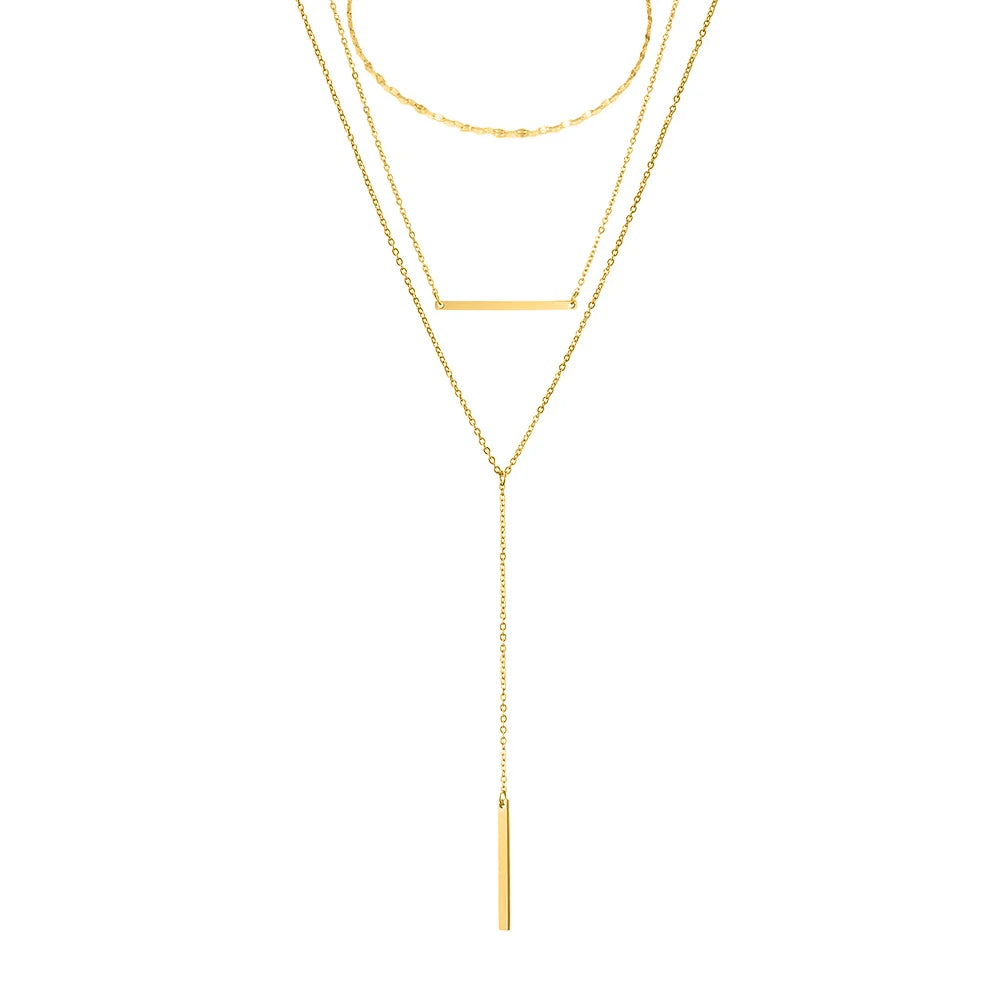 EManco Dainty Multi Layered Necklace for Women Stainless Steel Necklace 2021 Long Bar Necklace Gold Plated Jewelry Wholesale