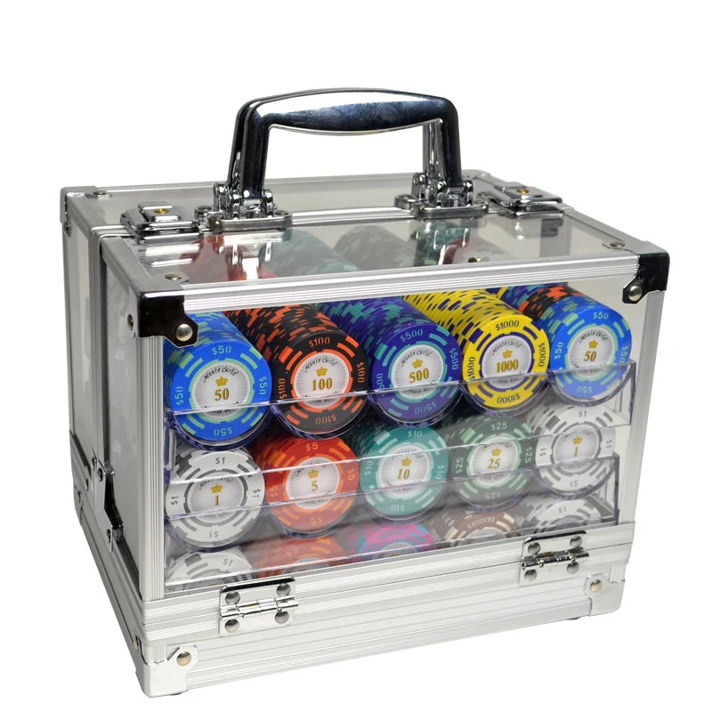 JIAYI Casino Custom for Monte Carlo Clay 1000pcs Cash Game Baccarat Poker Chips Sets Acrylic Box 600 10 Colors 14g 40mm