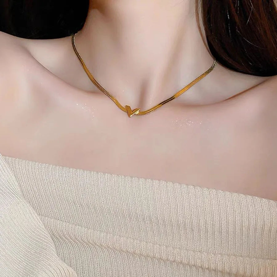 Nabest Stainless Steel 18K Gold Plated Chunky Letter V Charm Necklace Women Tarnish Free Snake Chain Necklace Choker