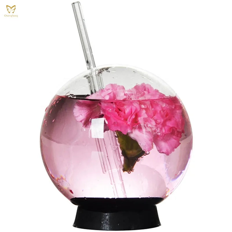 Creative Spherical Crystal Ball Cocktail Glass Creative Drinking Cup with Sippy for Ice Tea Smoked Molecular Cocktail Whiskey