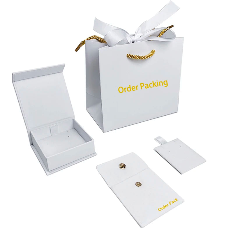 Custom White Rectangle Jewelry Box Magnetic Folding Velvet Pouch with Necklaces and Earrings Includes Gift Packaging Bag